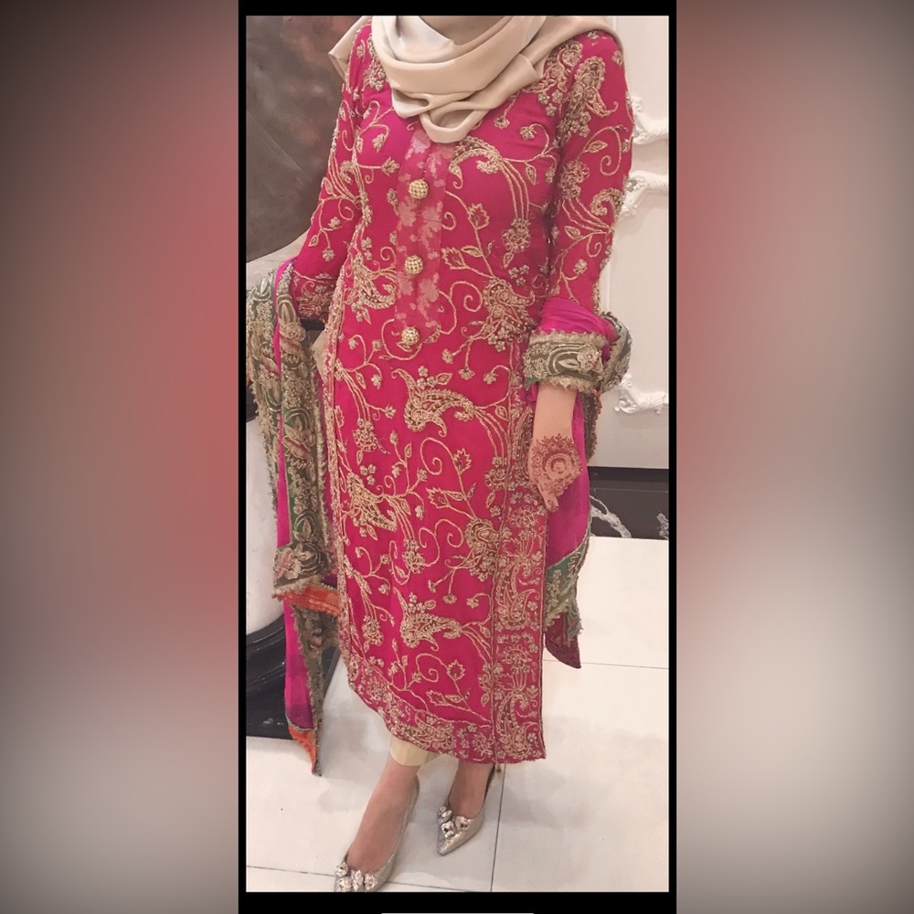 SOLD Hot Pink heavy formal shirt with dupatta